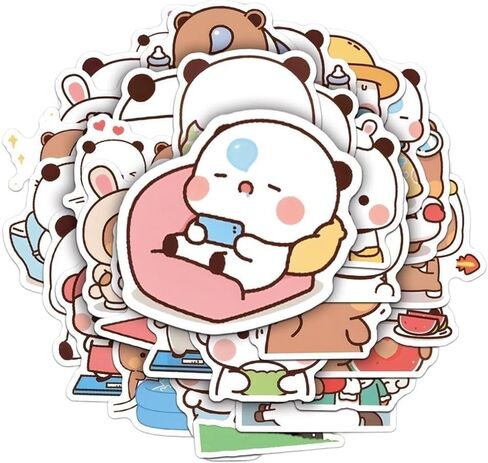 Bubu Dudu Letter Love Head Stickers لطيف ولطيف الدب الصغير للزوجين ديكور تزيين الملصقات Ledger 110 قطعة من (Cloth+Peach Cat) in Kuwait