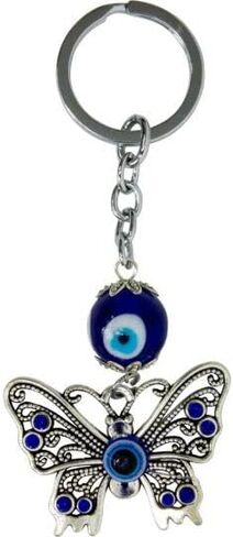 Glass Evil Eye Talisman Key Ring - Butterfly with Gems - 4.75 Inches in Saudi Arabia