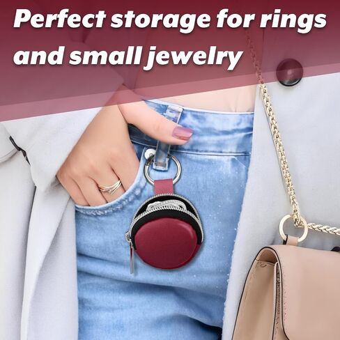 Portable Ring Organizer Case with Keychain, Traveling Ring Holder Storage Bag, Anti-Lost Keychain Container for Smart Rings, Jewelry (1, Burgundy) in Saudi Arabia