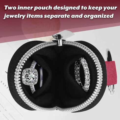 Portable Ring Organizer Case with Keychain, Traveling Ring Holder Storage Bag, Anti-Lost Keychain Container for Smart Rings, Jewelry (1, Burgundy) in Saudi Arabia
