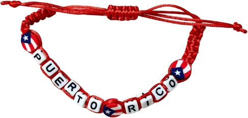 Puerto Rican Rico Flag Pride Adjustable String Bracelet, Flag Accents, Random Color Selection (Red, Black, or Blue) in Saudi Arabia