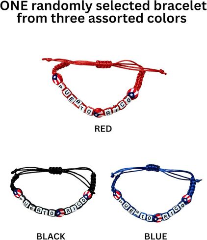 Puerto Rican Rico Flag Pride Adjustable String Bracelet, Flag Accents, Random Color Selection (Red, Black, or Blue) in Saudi Arabia