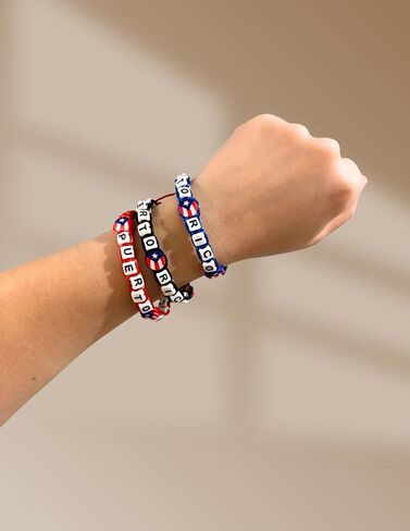 Puerto Rican Rico Flag Pride Adjustable String Bracelet, Flag Accents, Random Color Selection (Red, Black, or Blue) in Saudi Arabia