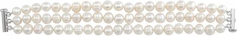 Diamond2Deal 925 Sterling Silver White Freshwater Cultured Pearl Triple Strand 7.25" Bracelet 8-9 mm in Saudi Arabia