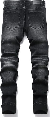 Men's Ripped Patch Elastic Jeans Fashion Slim Fit Regular Denim Pants in Saudi Arabia