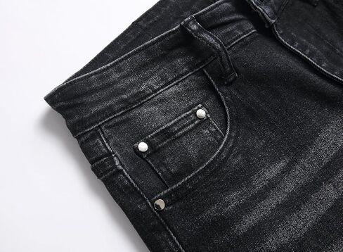 Men's Ripped Patch Elastic Jeans Fashion Slim Fit Regular Denim Pants in Saudi Arabia