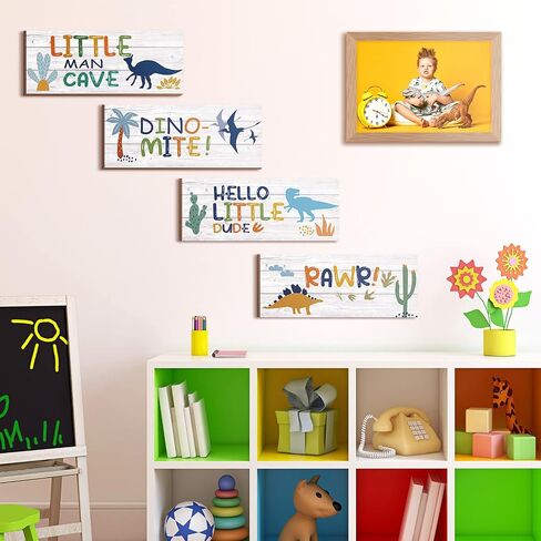 QUNCLAY 4 PCS Dinosaur Room Decor Decor Decor Decor Decor Decor Decor ، QUOTE SPOTIVATIONS WOOD ROOM DECREATIONS SIGNING PRINTS PLAQUES FOR BOY KIDS Room in Saudi Arabia