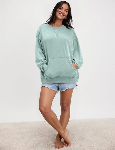 UEU Women Oversized Striped Crewneck Sweatshirt Long Sleeve Color Block Pullover Tops Casual Loose Workout Clothes in Kuwait