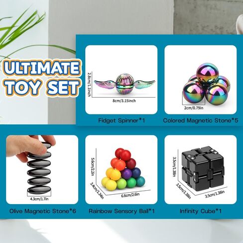 Dilabnba 9pcs تململ ألعاب كبيرة للبالغين المراهقين ، والألعاب الحسية مع Figette Spinner Cube Magnetic Stones Pad ، و Easter Goody Bag Fividers Higds ، و Cool Gadget Office Desk Toys in Kuwait