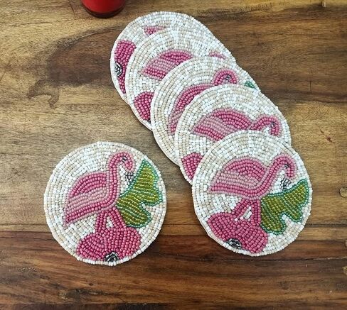 SS CREATIONS Décor Indian Handmade Beaded Coffee, Tea Coaster 6 Inches Dia Set of 6 (Style-04) in Saudi Arabia