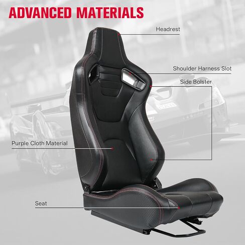 2PCS Universal Automotive Racing Seats with PVC Leather Reclinable Racing Bucket Seats with Dual Sliders in Saudi Arabia
