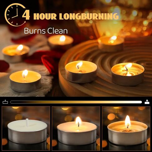 Soy Tea Lights Candles 100 Pack,4 Hours Long Burning-Natural Soy Wax Tealights Candles,Paraffin-Free,Unscented,Clean Burn Tea Lights Votive Candle Bulk for Weddings,Dinner in Saudi Arabia