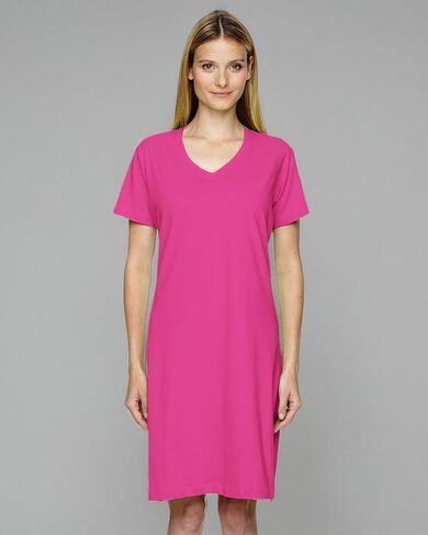 LAT Ladies 100% Cotton Jersey Short Sleeve V-Neck Swim Cover-up Dress (3522) in Saudi Arabia