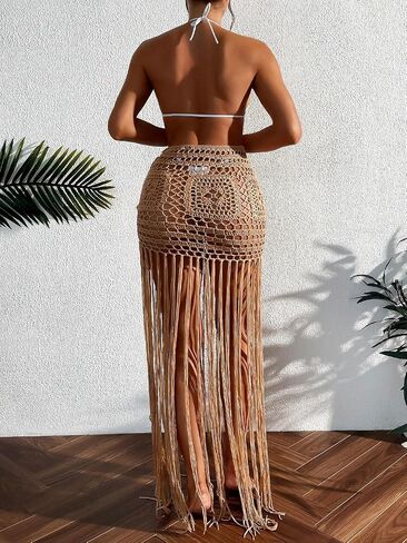 Milumia Women's Crochet Swimwear Cover Up Skirt High Waisted Fringe Hem Beach Skirts in Saudi Arabia