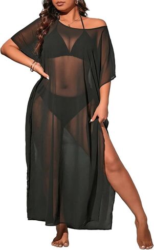 Floerns Women's Plus Size One One One Corte Mesh Mesh Drited Wroose Coverup Dress in Saudi Arabia