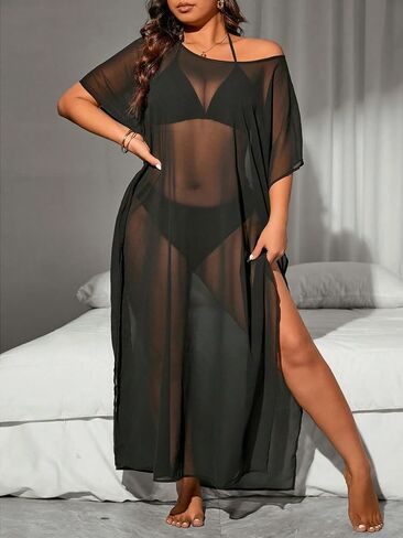 Floerns Women's Plus Size One One One Corte Mesh Mesh Drited Wroose Coverup Dress in Saudi Arabia