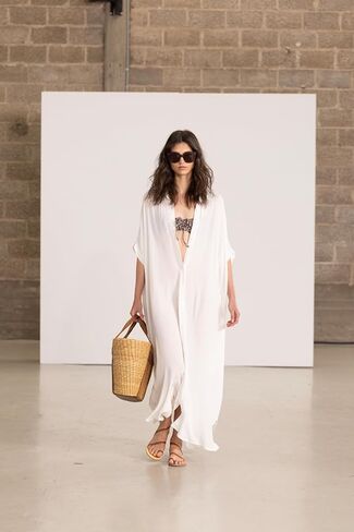 Gottex Womens Beach Life Button Arty Cover Up Kaftan Style Maxi Dress مع الأكمام القصيرة المريحة المريحة السباحة الأساسية in Saudi Arabia
