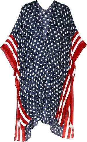 Modena Women's American Flag Print Duster Beach Cover Up Kimono Topper in Kuwait