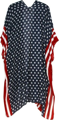 Modena Women's American Flag Print Duster Beach Cover Up Kimono Topper in Kuwait