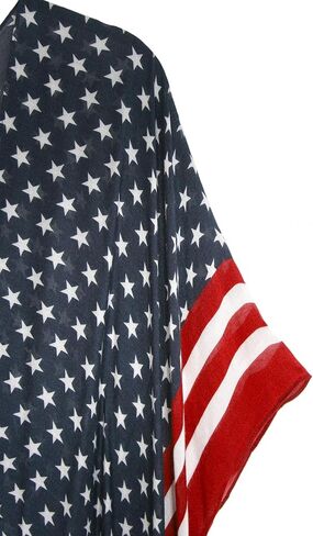 Modena Women's American Flag Print Duster Beach Cover Up Kimono Topper in Kuwait