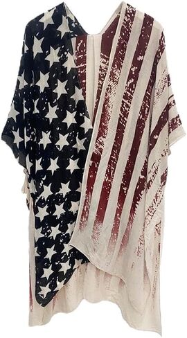 Modena Women's American Flag Printed Duster Beach Cover Up Kimono Topper in Saudi Arabia