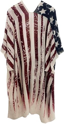 Modena Women's American Flag Printed Duster Beach Cover Up Kimono Topper in Saudi Arabia