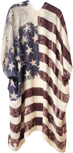 Modena Women's American Flag Print Duster Beach Cover Up Kimono Topper in Kuwait