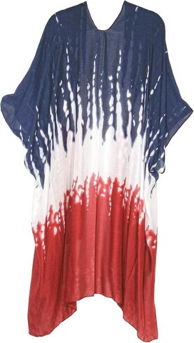 Modena Women's American Flag Print Duster Beach Cover Up Kimono Topper in Kuwait