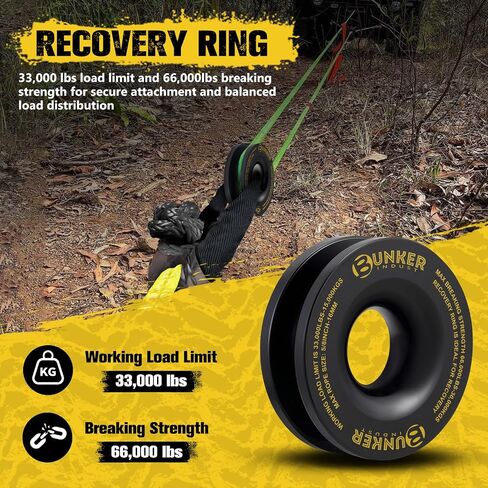 BUNKER INDUST Heavy Duty Recovery Strap Kit, 20'+8' Tow Strap + Winch Line Dampener +Snatch Block +D-Ring Shackles + Gloves +Soft Shackle +Bag,Off Road 4x4 Gear Winch Accessories in Kuwait