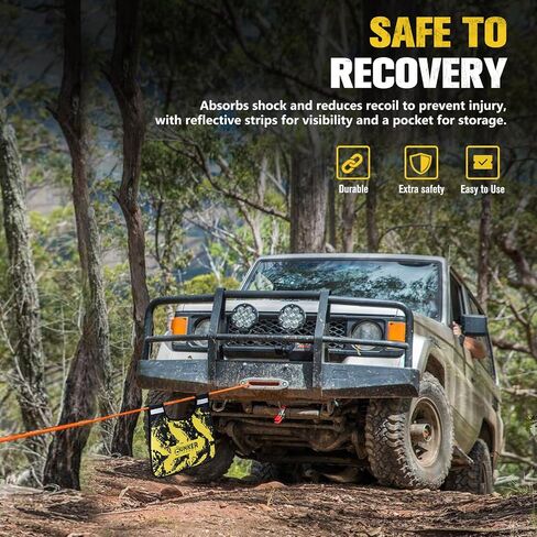 BUNKER INDUST Heavy Duty Recovery Strap Kit, 20'+8' Tow Strap + Winch Line Dampener +Snatch Block +D-Ring Shackles + Gloves +Soft Shackle +Bag,Off Road 4x4 Gear Winch Accessories in Kuwait