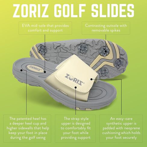 ZORIZ Golf Slides for Men and Women, Sports Slip On Sandals With Removable Spikes, Golf Footwear With Deeper Heel Cup and Higher Sidewalls for Secure Comfort in Saudi Arabia