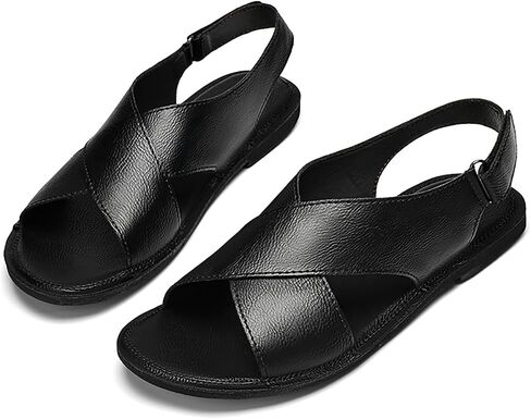 Men's Genuine leather Handmade Strappy Flat Sandals adjustable back Hook and loop open toe Outdoor Sandals Summer Casual vacation beach Sandals in Saudi Arabia
