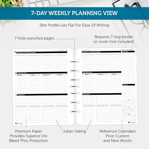 Planner Pad 7 Hole Leaf Leaf 3-Tier Downlel Down Down 12 Months ، يوليو 2025-يونيو 2026/العام الأكاديمي ، الحبر الأخضر الناعم ، 6 3/4 "× 8 1/2" in Saudi Arabia