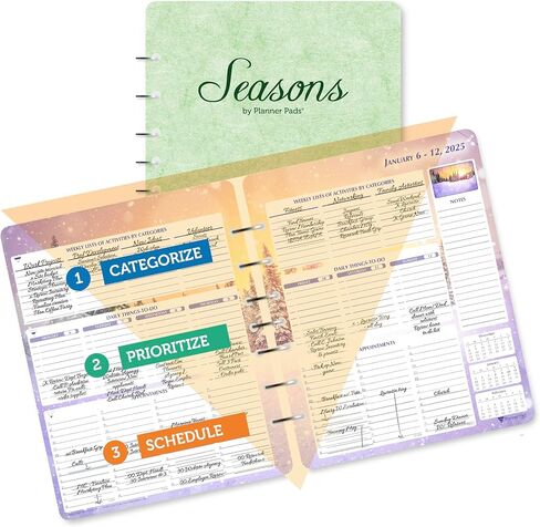 Planner Pad 7 Hole Leaf Leaf 3-Tier Downlel Down Down 12 Months ، يوليو 2025-يونيو 2026/العام الأكاديمي ، الحبر الأخضر الناعم ، 6 3/4 "× 8 1/2" in Saudi Arabia