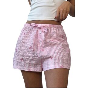 MakeMeChic Women's Striped Bow Print Shorts Elastic Waist Tie Front Drawstring Y2k Shorts in Saudi Arabia