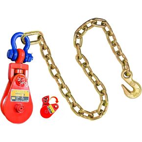 2 طن كتلة الخطف مع سلسلة وتكبل دوار، مجموعة بكرة كتلة الخطف اللون الأزرق مناسبة ل 3/8 بوصة سلك حبل مسطحة سحب شاحنة التراجع هادم سيارة الناقل ونش، سحب كتلة ونش in Kuwait