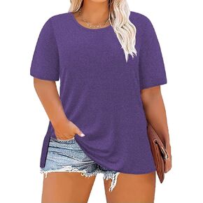 Women's Plus Size Crewneck Tops Half Sleeve Summer T-Shirt Loose Fit Blouse Casual Tunic with Side Split XL- 5XL in Saudi Arabia