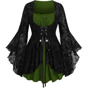 Rosegal Women Plus Size Flare Sleeves Ruffles Flower Lace Up 2 in 1 Top in Kuwait