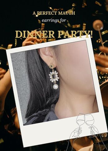 14K Gold Plated Queens, Black Gem with Pearl Antique Chandelier Handmade Earrings Holiday Gift for Women (BlackQueens) in Saudi Arabia