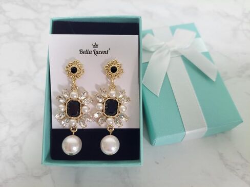 14K Gold Plated Queens, Black Gem with Pearl Antique Chandelier Handmade Earrings Holiday Gift for Women (BlackQueens) in Saudi Arabia