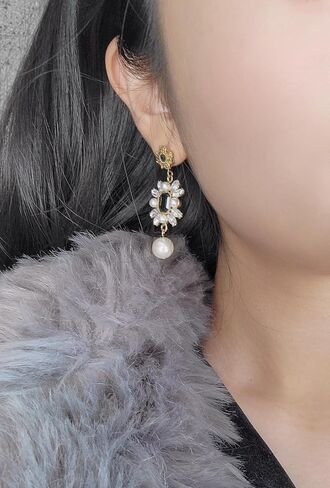 14K Gold Plated Queens, Black Gem with Pearl Antique Chandelier Handmade Earrings Holiday Gift for Women (BlackQueens) in Saudi Arabia