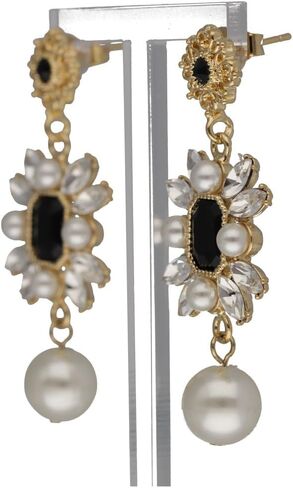 14K Gold Plated Queens, Black Gem with Pearl Antique Chandelier Handmade Earrings Holiday Gift for Women (BlackQueens) in Saudi Arabia