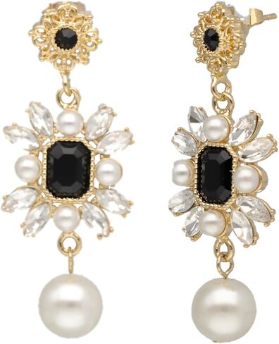 14K Gold Plated Queens, Black Gem with Pearl Antique Chandelier Handmade Earrings Holiday Gift for Women (BlackQueens) in Saudi Arabia