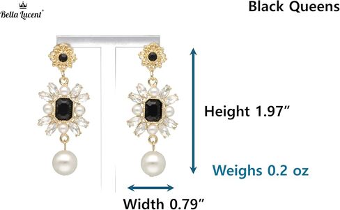 14K Gold Plated Queens, Black Gem with Pearl Antique Chandelier Handmade Earrings Holiday Gift for Women (BlackQueens) in Saudi Arabia