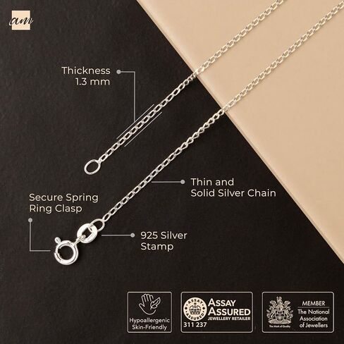 Amberta Solid 925 Sterling Silver Chain للنساء الرجال | فائقة الرقيقة الرقيقة وربط المربع القوي كبح سنغافورة ثعبان الأفعى قلادة رقيقة 12/18/20/22/24 بوصة in Saudi Arabia