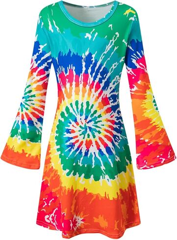 Girls Kids 60s 70s Hippie Costume Dresses Disco Outfits Party Clothes with Necklace Earrings Sunglass in Kuwait