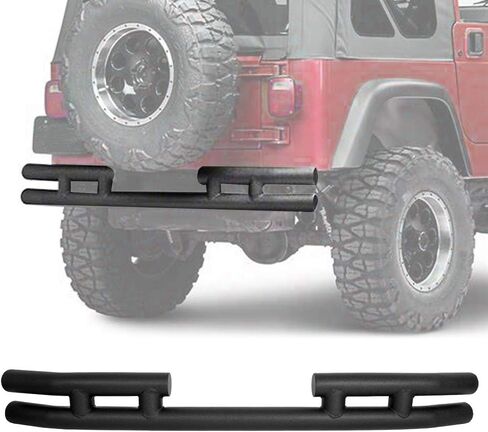 ECOTRIC Tubular Rear Bumper Compatible with 2007-2018 Jeep Wrangler JK W/ 2" Hitch Receiver Steel Rock Crawler Textured Black in Saudi Arabia