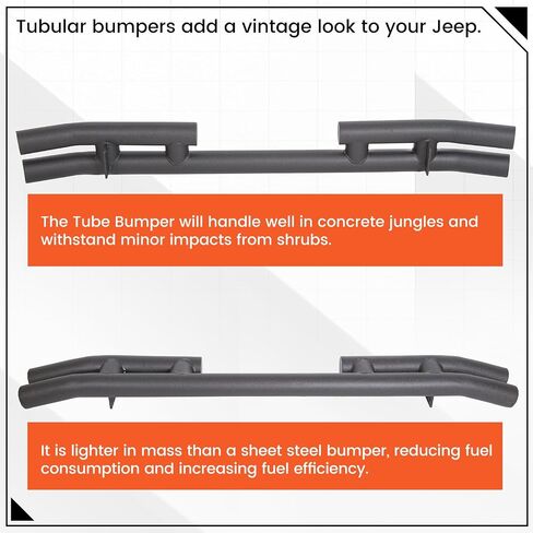 ECOTRIC Tubular Rear Bumper Compatible with 2007-2018 Jeep Wrangler JK W/ 2" Hitch Receiver Steel Rock Crawler Textured Black in Saudi Arabia