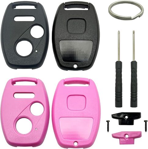 2 حزمة مفتاح FOB SHELL CASE PITS for Honda Accord CIVIC CR-V FIT ODYSSEY PILOT RIDGELINE CR-Z ENTRON SENELL ENTER REMOTE COVER 3 BUNTY BUNTER DENECTION CORPER COLLE REMOTE (أسود + وردي) in Kuwait