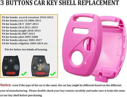 2 حزمة مفتاح FOB SHELL CASE PITS for Honda Accord CIVIC CR-V FIT ODYSSEY PILOT RIDGELINE CR-Z ENTRON SENELL ENTER REMOTE COVER 3 BUNTY BUNTER DENECTION CORPER COLLE REMOTE (أسود + وردي) in Kuwait